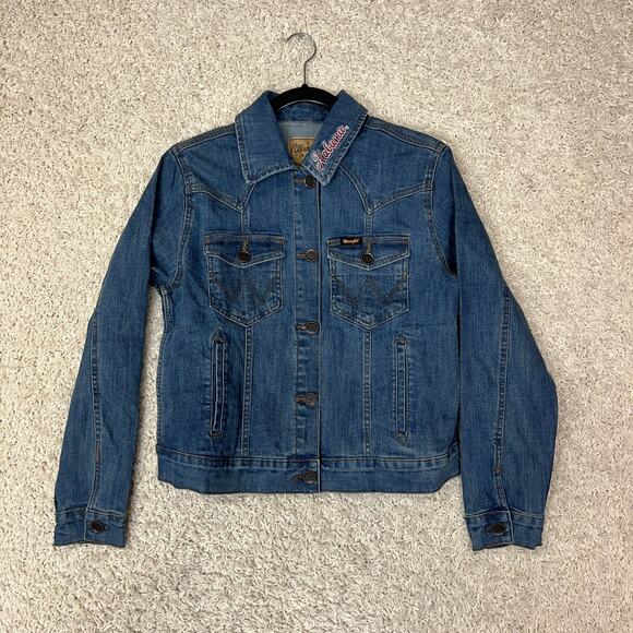 Wrangler Retro Alabama Crimson Tide Trucker Western Denim Jacket Womens Medium - Picture 1 of 9